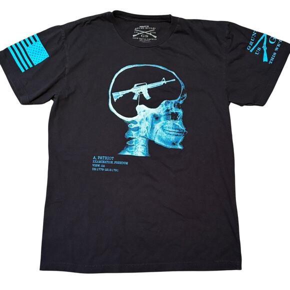 Grunt Style Black Blue Navy Skull X-Ray Graphic Short Sleeve Shirt Men's Medium - Picture 1 of 5